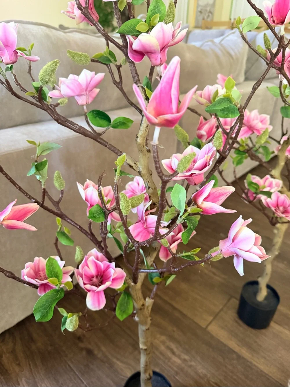 Set of 2 Pink Magnolia Branch Tree Faux Floral Arrangement - Home Accents